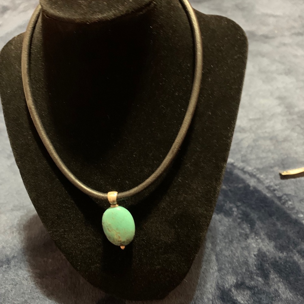 Leather, sterling silver, turquoise necklace